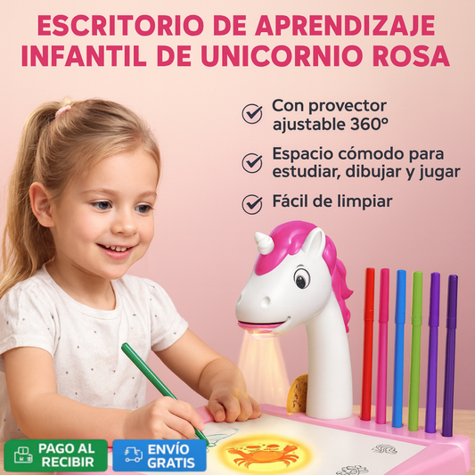 🪑ESCRITORIO DE APRENDIZAJE INFANTIL DE UNICORNIO ROSA 🖍️-60% DE DESCUENTO ¡SOLO HOY! 🔥