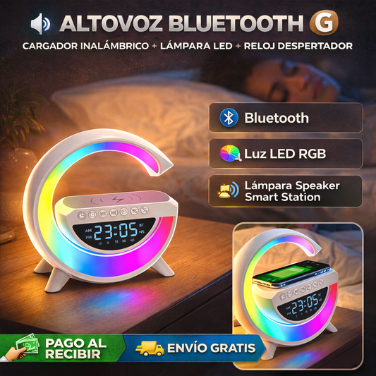 🔊 ALTOVOZ BLUETOOTH G - CARGADOR INALÁMBRICO + LÁMPARA LED + RELOJ DESPERTADOR - REBAJAS 2026 🔥
