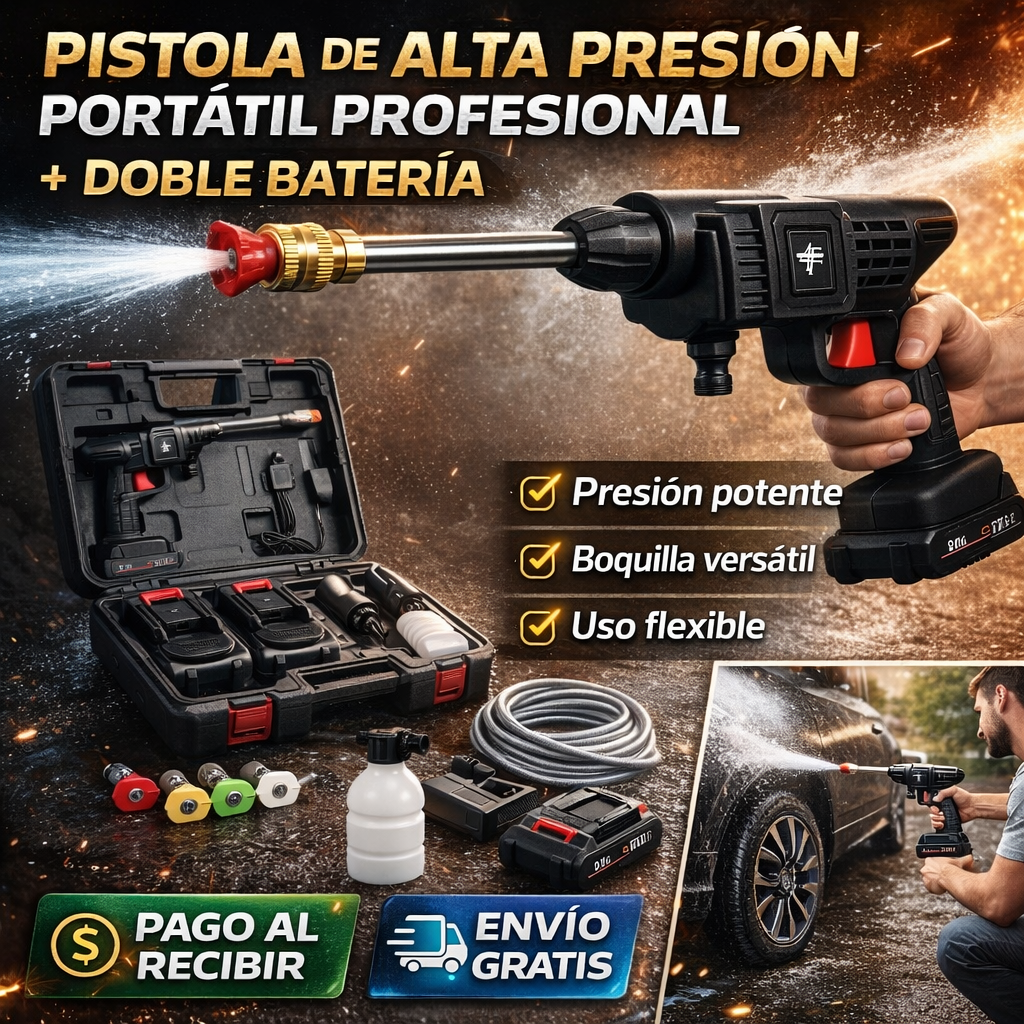 🔫 PISTOLA DE ALTA PRESIÓN PORTATIL PROFESIONAL + DOBLE BATERIA - 60% DE DESCUENTO ¡SOLO HOY! 🔥