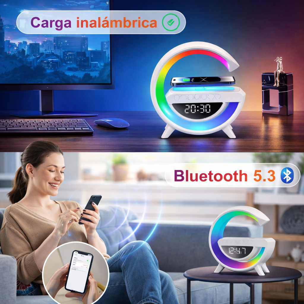🔊 ALTOVOZ BLUETOOTH G - CARGADOR INALÁMBRICO + LÁMPARA LED + RELOJ DESPERTADOR - REBAJAS 2026 🔥